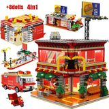 LEGO 1729pcs City Street View 4 In 1 LED Restaurant Architecture House Car Truck Model Building Blocks Toys