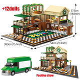LEGO 2059Pcs Creative Cafe Coffee Shop Model Building Blocks City Street View Casual House Figures Bricks