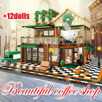 LEGO 2059Pcs Creative Cafe Coffee Shop Model Building Blocks City Street View Casual House Figures Bricks