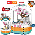 LEGO Creative LED Light Rotating Box Building Blocks Friends City Street View Cherry Blossom House Tree Bricks Toys for Kids