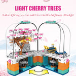 LEGO Creative LED Light Rotating Box Building Blocks Friends City Street View Cherry Blossom House Tree Bricks Toys for Kids
