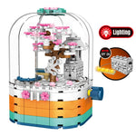 LEGO Creative LED Light Rotating Box Building Blocks Friends City Street View Cherry Blossom House Tree Bricks Toys for Kids