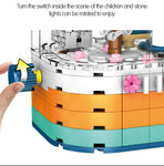 LEGO Creative LED Light Rotating Box Building Blocks Friends City Street View Cherry Blossom House Tree Bricks Toys for Kids