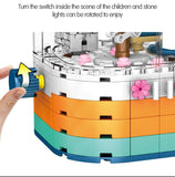 LEGO Creative LED Light Rotating Box Building Blocks Friends City Street View Cherry Blossom House Tree Bricks Toys for Kids