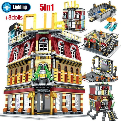 LEGO 5-in-1 USB Light Nightclub House Building Blocks City Street View Series Figures Bricks Education Toys