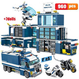 LEGO 960PCS City Police Station House Car Building Blocks Technic SWAT Team Truck Bricks motorcycle Educational Toys