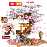 LEGO City Street View Idea Sakura Inari Shrine Bricks Friends Cherry Blossom Technic Creator House Tree Building Blocks Toys