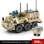 LEGO 308pcs Military Panzer Tank Model Building Blocks WW2 Army Truck Armored ambulance Soldier Figures