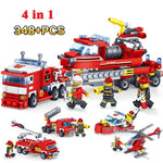 LEGO 348pcs 4 IN1 Fire Fighting Car Helicopter Boat Model Building Blocks City Firefighter Figures Trucks Bricks