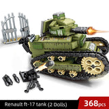 LEGO Block 368PCS WW2 Renault FT17 Panzer Tiger Tank Military Building Army Soldier Weapon figure Bricks
