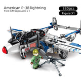 LEGO 330pcs US Lightning P-38 Fighter WW2 Amry Building Block Military technic Brick