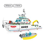 LEGO  Block 893PCS City Police Assembly Ship Model Building Blocks Military Emergency Rescue Boat Figures Bricks
