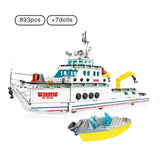 LEGO  Block 893PCS City Police Assembly Ship Model Building Blocks Military Emergency Rescue Boat Figures Bricks
