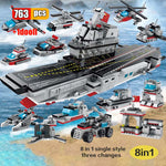 LEGO 8in1 Military Aerial carrier Fighter-building Blocks Helicopters Naval Vessels Warship Ship 3D Model Bricks
