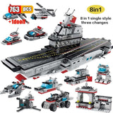 LEGO 8in1 Military Aerial carrier Fighter-building Blocks Helicopters Naval Vessels Warship Ship 3D Model Bricks
