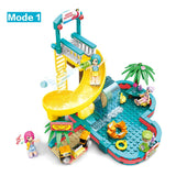 LEGO 257Pcs Summer Holiday Series Building Block Water World Swimming Pool Water Park Slide Girls Friend DIY Bricks